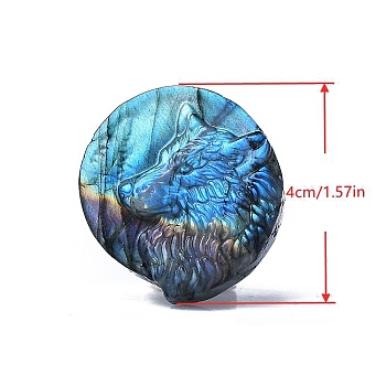 Natural Labradorite Carved Healing Figurines, Reiki Energy Stone Display Decorations, Wolf, 40mm