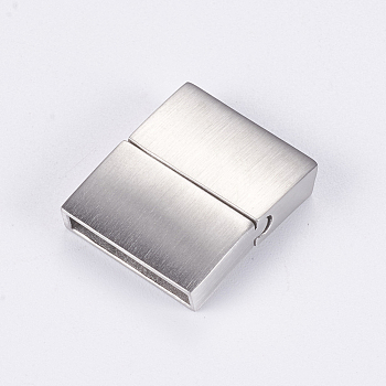 304 Stainless Steel Magnetic Clasps with Glue-in Ends, Frosted, Rectangle, Stainless Steel Color, 23.5x17.5x5mm, Hole: 2.8x15mm