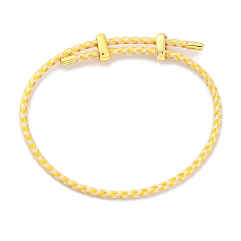 Adjustable Polyester Cord Braided Bracelets, Long-Lasting Plated, Yellow, Inner Diameter: 2-5/8~3-1/8 inch(6.7~7.8cm)