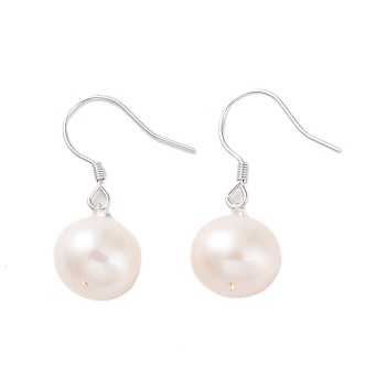 925 Sterling Silver Dangle Earring, with Natural Pearl, Platinum, 28.5x10.5mm