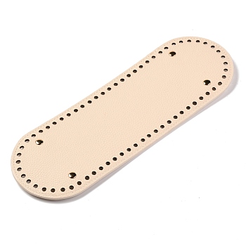 Imitation PU Leather Bottom, Oval with Alloy Brads, Litchi Grain, Bag Replacement Accessories, Creamy White, 30x10x0.4~1.1cm, Hole: 5mm