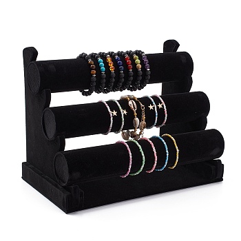 Removable 3 Tier T-bar Velvet Bracelet Display Stands, Jewelry Organizer Holder for Bracelets Storage, Black, Finish Product: 16.7x30.4x23cm