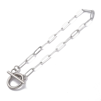 304 Stainless Steel Paperclip Chain Bracelets, with Toggle Clasps, Stainless Steel Color, 7-5/8 inch(19.4cm)