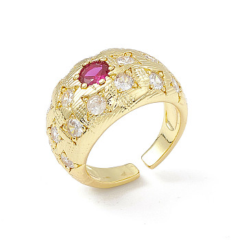 Cubic Zirconia Dome Open Cuff Ring, Golden Brass Jewelry for Women, Violet, Inner Diameter: 17.2mm
