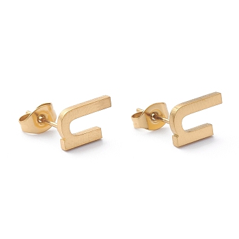 Ion Plating(IP) 304 Stainless Steel Stud Earrings, with Ear Nuts, Manual Polishing, Greek Alphabet, Letter.H, 10x6.5x1mm, Pin: 0.7mm