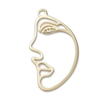 Brass Pendants, Open Back Bezel, For DIY UV Resin, Epoxy Resin, Pressed Flower Jewelry, Human Face, Abstract Face, Long-Lasting Plated, Light Gold, 42.5x24x1mm, Hole: 2.6mm