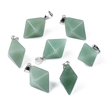 Natural Green Fluorite Pendants, with Platinum Plated Iron Findings, Bicone, 28~29.5x20x20mm, Hole: 4~5x6.5~7mm