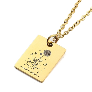 Birthday Flower 304 Stainless Steel Pendant Nacklaces For Women, Cable Chain Necklaces, Real 18K Gold Plated, Sagittarius, 17.72 inch(45cm), pendant: 17x13mm