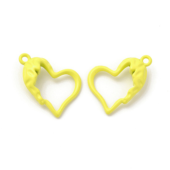 Spray Painted Alloy Pendants, Hollow Heart Charm, Yellow, 21x15.5x0.6mm, Hole: 1.6mm