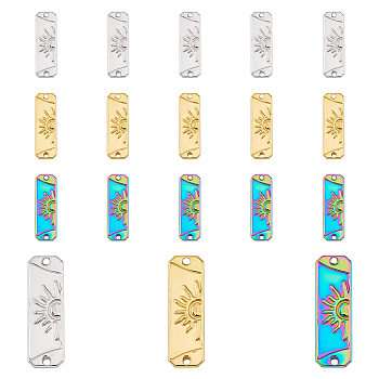 18Pcs 3 Colors 304 Stainless Steel Connector Charms, Rectangle Links with Sun Pattern, Mixed Color, 30x10x2mm, Hole: 1.5mm, 6pcs/color