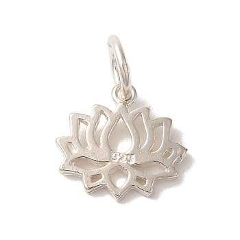 925 Sterling Silver Lotus Flower Charms with Jump Rings, Silver, 10.5x11.5x1mm, Hole: 3.5mm