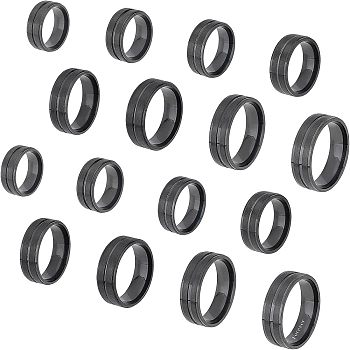 DICOSMETIC 16Pcs 8 Size 316 Stainless Steel Grooved Finger Ring for Men Women, Electrophoresis Black, Inner Diameter: US Size 5 1/2~14(16.1~23mm), 2Pcs/size