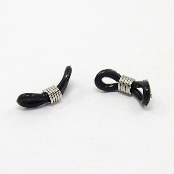 Eyeglass Holders, Glasses Rubber Loop Ends, Iron and Plastic, Platinum Color, Black, about 4.2mm wide, 19mm long