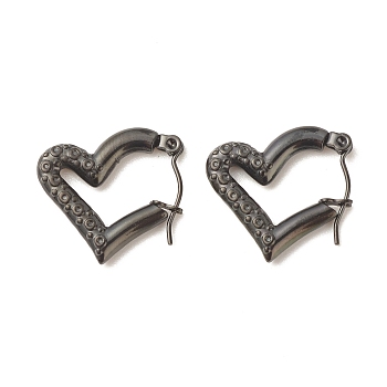 Ion Plating(IP) 304 Stainless Steel Chunky Heart Hoop Earrings for Women, Electrophoresis Black, 18x20.5mm, Pin: 0.8mm