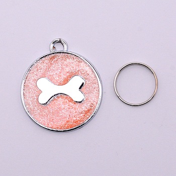 Alloy Charms, with Gold Foil and Iron Rings, Cadmium Free & Lead Free, Flat Round with Bone, Dark Salmon, 29.5x25.5x1.5mm, Hole: 3mm