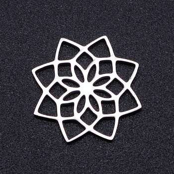 201 Stainless Steel Filigree Joiners Links, Laser Cut, Flower, Stainless Steel Color, 15.5x15.5x1mm