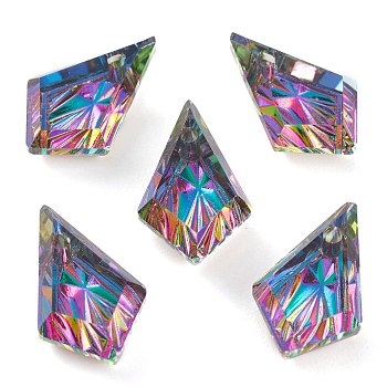 Embossed Glass Rhinestone Pendants, Faceted, Kite, Volcano, 13x8x4mm, Hole: 1.2mm