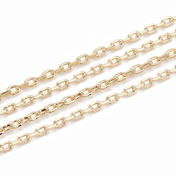 3.28 Feet Brass Cable Chains, Diamond Cut Chains, Soldered, Faceted, Oval, Real 18K Gold Plated, 2.3x1.4x0.3mm