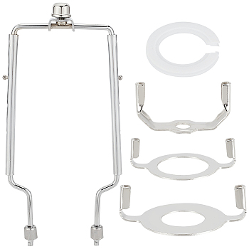 Olycraft 2 Sets 2 Style Iron Lamp Shade Harp Holder Bracket Accessories, Light Fitter Saddle Base, with Plastic Ring, Platinum, 40.5~235x25~106x4~34mm, 1 set/style 