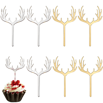 40Pcs Acrylic Mirror Cake Toppers, Cake Insert Cards, for Cake Decoration, Deer, 95x56x1.5mm
