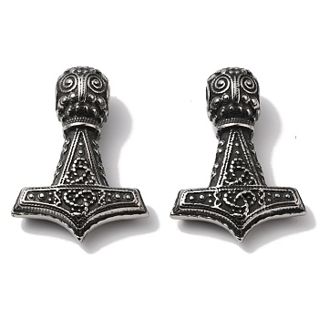 Viking 304 Stainless Steel Pendants, Thor's Hammer, Antique Silver, 40x28x13mm, Hole: 5.5mm