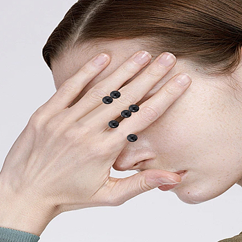 3Pcs Brass Plastic Pearl Finger Rings Sets for Women, Black, Inner Diameter: 17mm, 3pcs/set