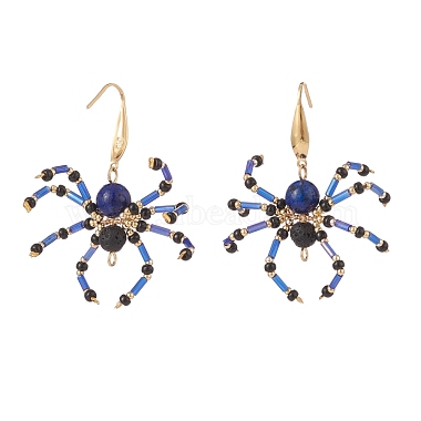 Boucles d'oreilles pendantes araignée tressées en pierre de lave naturelle et lapis-lazuli(EJEW-TA00102-01)-2