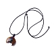 Adjustable Natural Tiger Eye Double Horn Pendant Necklace with Wax Cord for Women(NJEW-B086-01E)-2
