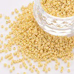 Glass Cylinder Beads, Seed Beads, Baking Paint, Round Hole, Pale Goldenrod, 1.5~2x1~2mm, Hole: 0.8mm, about 45000pcs/bag, about 1pound/bag(SEED-S047-A-026)