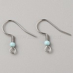 304 Stainless Steel Earring Hooks, French Hooks with Coil and Plastic Ball, Pale Turquoise, 19.5x18.5x3mm, Hole: 2mm, Pin: 0.7mm(STAS-WH0027-64P-07)