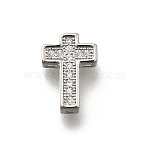Brass Micro Pave Cubic Zirconia Beads, Cross, Rack Plating, Cadmium Free & Lead Free, Long-Lasting Plated, Platinum, 10.5x7.5x3mm, Hole: 1x1mm(KK-P295-21P)