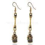 Alloy Dangle Earrings, Skull with Bone, Antique Golden, 45mm(FS-WG65535-02)