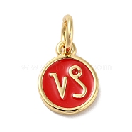 Real 18K Gold Plated Brass Enamel Charms, with Jump Ring, Long-Lasting Plated, Lead Free & Cadmium Free, Flat Round with Capricorn Charms, Red, 10x8x1mm, Hole: 4mm(KK-L216-001G-G03)