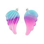Tricolor Opaque Resin Pendants, Wing Charms, with Platinum Plated Iron Loops and Glitter Powder, Medium Orchid, 41x30x4mm, Hole: 2mm(RESI-N033-01-C02A)