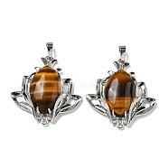 Natural Tiger Eye Pendants, Flower Charms with Rack Plating Brass Findings, Platinum, Cadmium Free & Lead Free, 37x35x10mm, Hole: 8x5mm and 1.6mm(G-M434-04P-22)