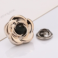 Plastic Brooch, Alloy Pin, with Rhinestone, for Garment Accessories, Flower, Jet, 21mm(SENE-PW0013-07B-10A)