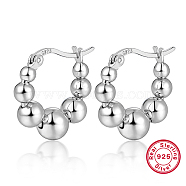 Rhodium Plated 925 Sterling Silver Round Ball Beaded Hoop Earrings, with S925 Stamp, Platinum, 18x17mm(CY1983-2)