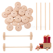 Unfinished Schima Wood Vehicle Wheels & Birch Wood Stick Sets, Toy Making Accessories, Cornsilk, Wheel: 4.5x1.3cm, Hole: 5mm, Sticks: 15x0.48cm(DIY-WH0308-326B)