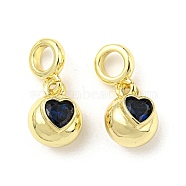 Brass with Cubic Zirconia Pendant, Heart, Prussian Blue, 23.5x11x9mm, Hole: 5mm(FIND-Z023-20A)