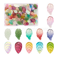 120Pcs 12 Style Glass Pendants, Leaf, Mixed Color, 17.5~18x10~11x2.9~3mm, hole: 1.2mm(GLAA-YS0001-05)