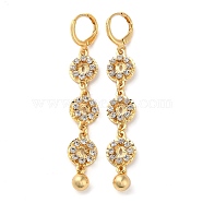 Rhinestone Flat Round Leverback Earrings, Brass Long Drop Earrings for Women, Light Gold, 67x10mm(EJEW-K256-09KCG)