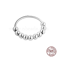 Rhodium Plated 925 Sterling Silver Finger Rings, Rotating Beaded Ring for Calming Worry, Platinum, US Size 7(17.3mm)(RJEW-L108-01B-P)