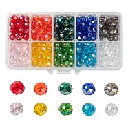 10 Colors Electroplate Glass Beads, AB Color Plated, Faceted, Rondelle, Mixed Color, 8x6mm, Hole: 1mm, 10 colors, 30pcs/color, 300pcs/box(EGLA-JP0002-01B-8mm)