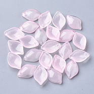 Transparent Spray Painted Glass Pendants, Petaline, Pink, 15x10x3.5mm, Hole: 1.2mm(GLAA-S054-003A-01)