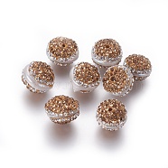 Natural Pearl Beads, with Polymer Clay Rhinestone, Flat Round, Goldenrod, 11~13x8~11mm, Hole: 1.4mm(PEAR-F015-32)