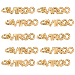 10Pcs Brass Pendants, with Jump Rings, Long-Lasting Plated, Constellation/Zodiac Sign, Golden, Virgo, Virgo: 4x17x1.5mm, Hole: 3mm(KK-SZ0004-36H)