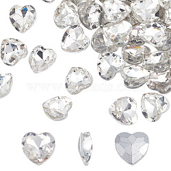 50Pcs Glass Rhinestone Cabochons, Pointed Back & Back Plated, Heart, Crystal, 14x14x5.5mm(RGLA-FG0001-15B)