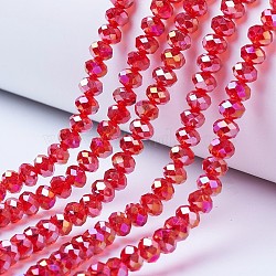 Electroplate Glass Beads Strands, AB Color Plated, Faceted, Rondelle, Red, 8x6mm, Hole: 1mm, about 72pcs/strand, 16.14 inch(41cm)(X-EGLA-A034-T8mm-B06)