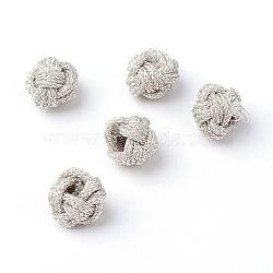 Handmade Braided Metallic Thread Beads, Flower, Silver, 6~7x4.5~6mm, Hole: 1~2mm(OCOR-S105-01)