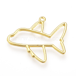 Rack Plating Alloy Open Back Bezel Airliner Pendants, For DIY UV Resin, Epoxy Resin, Pressed Flower Jewelry, Cadmium Free & Nickel Free & Lead Free, Passenger Airplane, Golden, 26.5x34x2mm, Hole: 2mm(X-PALLOY-Q351-36G-FF)